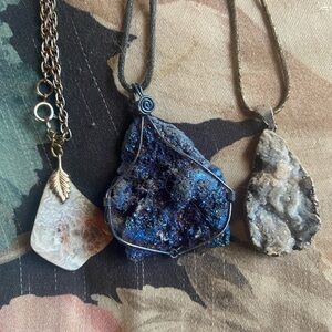 Blue and Silver Wire-Wrapped Pendant Necklace